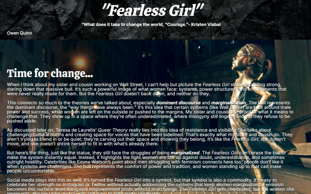 “Fearless Girl,” Owen Quinn, ’25